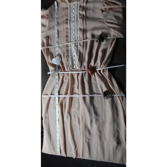 Vintage 80s Prairie Style Core Dress Coral Pink Lantern Sleeve Mock Collar - Picture 8 of 15